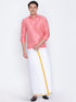 Vastramay Men's Pink Cotton Silk Blend Shirt and Mundu Set